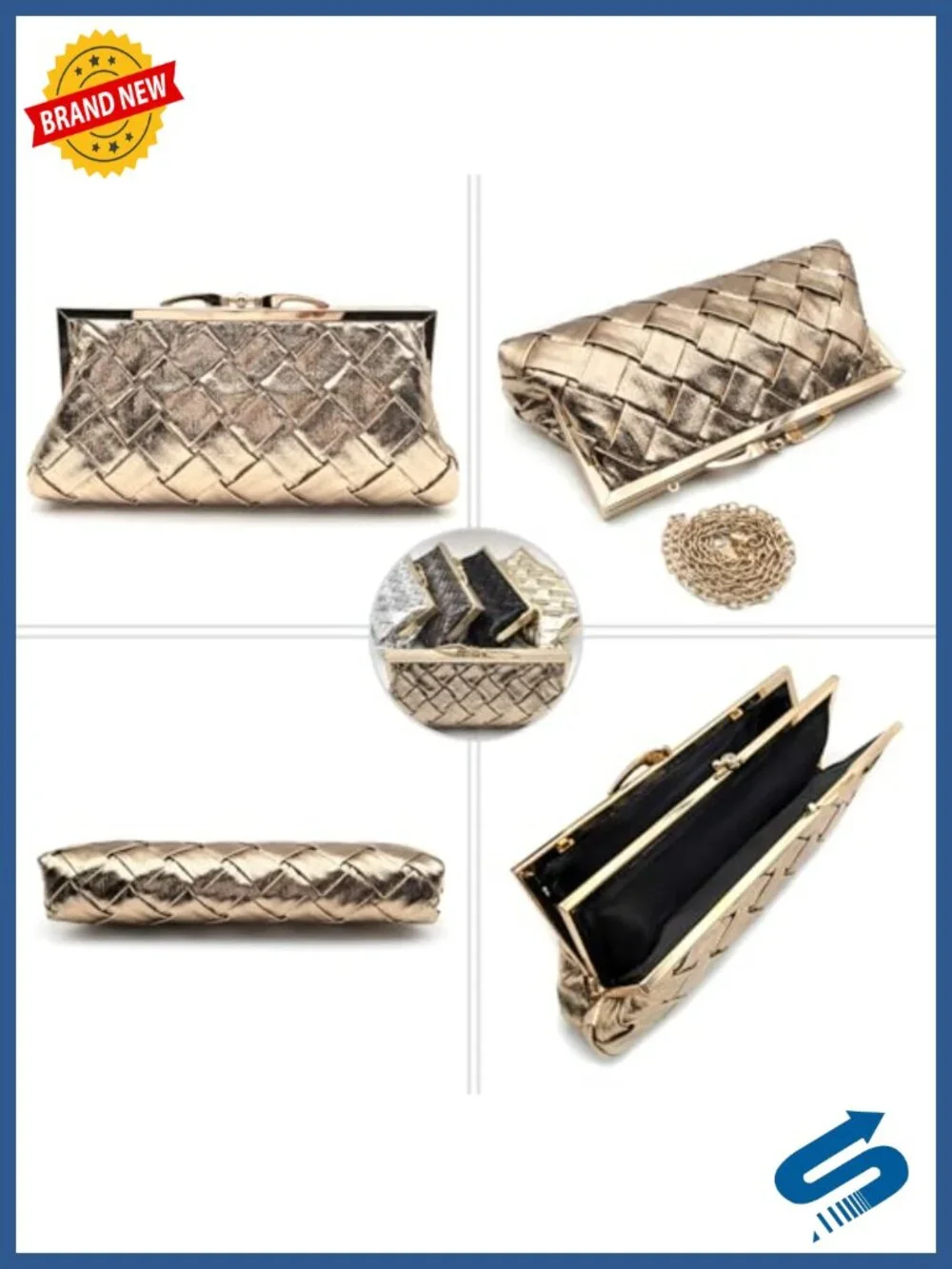 Luxury Checkered Evening Bag with Detachable Chain, Microfiber Leather Clutch